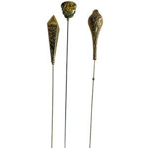 Antique Art Deco/ Art Nouveau Hat Pin Brass Ornate Leaf Design Set Of 3 Collect